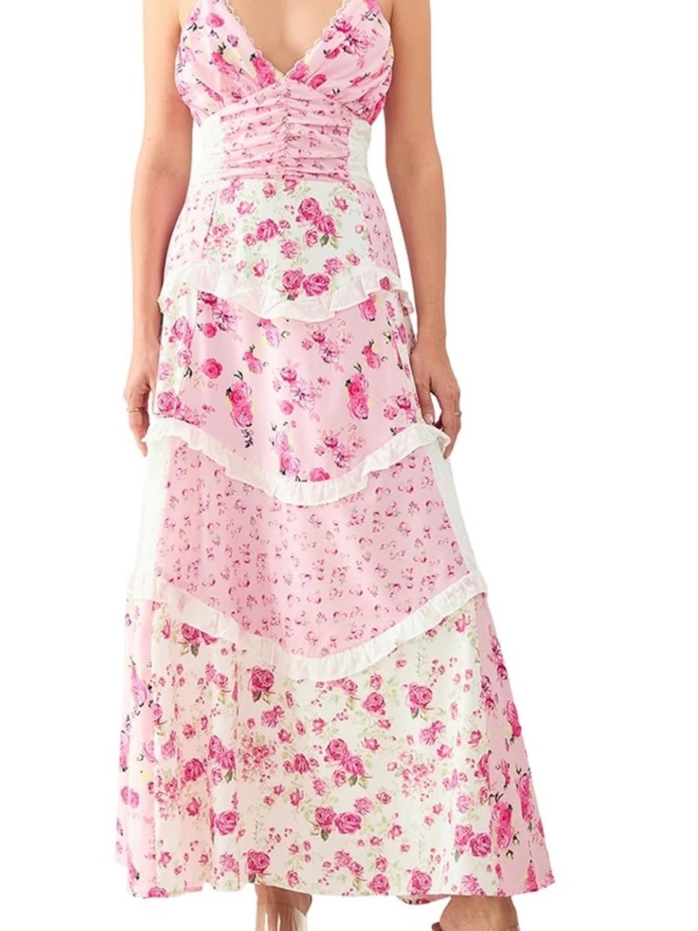 Pink Floral Tiered Maxi Dress - Picture 4 of 4